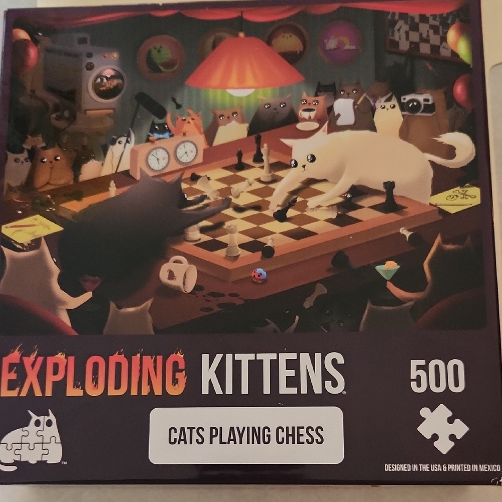 Exploding Kittens Cats Playing Chess Puzzle